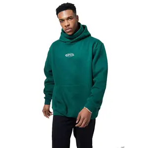 Most Stylish Men Dark Green Color 300 GSM Printed Logo On Front Pullover Hoodie For Sale With Snood Attached