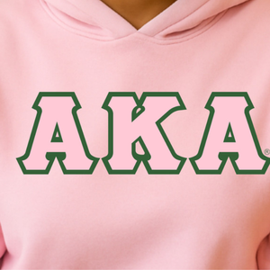 Sudadera con Capucha Personalizada AKA en Sarga Verde Kelly con Letras Griegas Rosadas en Sarga, Sudadera de Forro Polar para Hermandades - Product Image 4