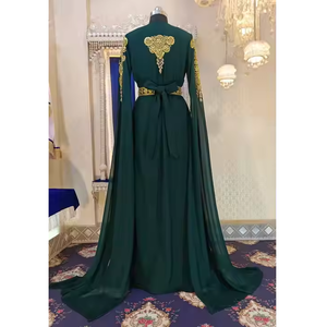 Kaftan marocain vintage haut de gamme pour femmes, élégant, en satin, 100% soie, broderie complexe, modeste, longueur au sol, soirée, soirée - Product Image 4