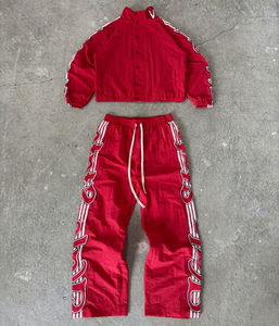 <b>Men's</b> Gym Track Suit Jogger Set Custom Embroidered Logo Zip <b>Jacket</b> Sweatpants Side Striped Patch Polyester Nylon Print Pattern - Product Image 2