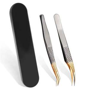 แหนบต่อขนตา 3 มิติ แบบโค้งและแบบตัว L สีเทาและสีทอง ชุด 2 ชิ้น พร้อมอุปกรณ์ติดฉลากส่วนตัว - Product Image 2