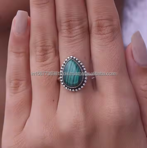 แหวนมรกตสีเงินสเตอร์ลิงสำหรับผู้หญิงทำด้วยมือแหวนแต่งงานสไตล์โบฮีเมียน925ล้วนสำหรับเป็นของขวัญวันเกิด - Product Image 3