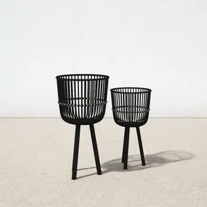 Maceta de planta de flor de Metal con acabado martillado dorado con soporte para uso de decoración de jardín de sala de estar para exteriores e interiores - Product Image 2