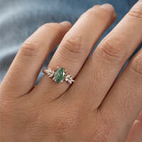 Bague de fiançailles ovale verte Seravique avec diamant de laboratoire en cluster, pierres latérales de 0,20 carat, excellente taille, clarté VS1, or, certifiée IGI