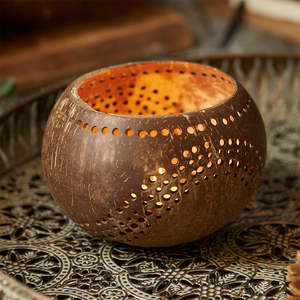 Portavelas de palma de coco de huracán natural más vendido, precio más barato, soportes de cáscara de coco para velas de candelita - Product Image 2