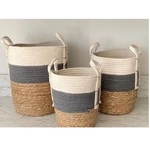 Ensemble de 3 paniers en jute naturel et coton faits à la main Organisateur de rangement polyvalent pour la maison et le bureau Fabriqué en Inde - Product Image 1