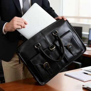 Usine OEM/ODM sac messager en cuir noir pour ordinateur portable mallette diplomate en cuir véritable avec bandoulière réglable - Product Image 1