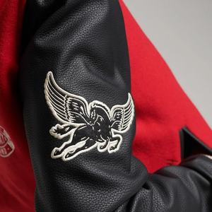 Veste Letterman femme 2025 corps en laine cachemire bleu et manches en cuir véritable rose veste universitaire sororité noire - Product Image 2