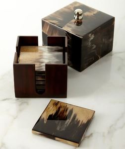 Ensemble de sous-verres en corne fabriqués à la main avec boîte sous-verres de boissons naturelles pour la maison Bar bureau décor de Table rustique avec support de rangement - Product Image 2