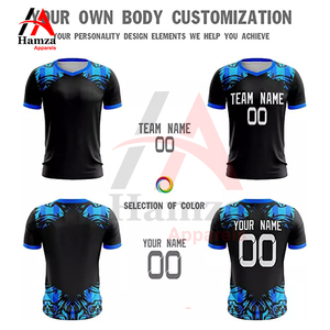 Camiseta de fútbol de sublimación azul negro 100% poliéster 160 GSM tela transpirable nombre del equipo personalizado y número camiseta de fútbol - Product Image 4