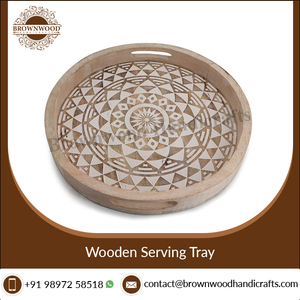 Proveedor al por mayor de bandeja redonda de madera hecha a mano para servir con asas Juego de 2 para restaurantes Casas y regalos Exportar listo - Product Image 5