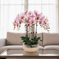 Orchidées artificielles en polyuréthane, fleurs artificielles Phalaenopsis de 63 cm avec vase de luxe, fleurs artificielles modernes en pot