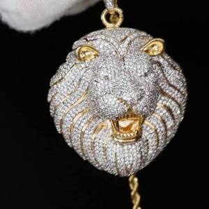 Pendentif Tête de Lion Luxe Sertie de Moissanite VVS 10 Carats en Argent Sterling Plaqué Or & Argent Rose, Bijoux Hip Hop - Product Image 5