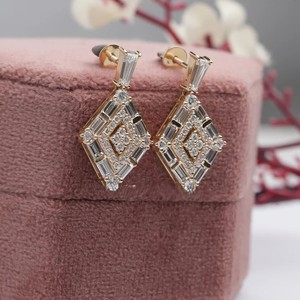 Fine High Quality Homemade 10K Solid Gold Genuine Baguette and Round Cut Double Halo <b>Screw</b> <b>Back</b> <b>Earrings</b> With Original Box - Product Image 1