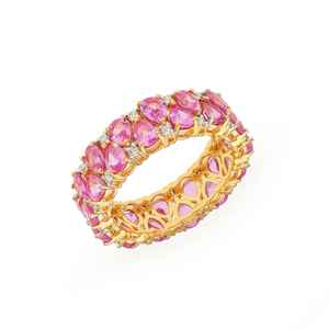 Anillo de Eternidad de Lujo de Plata de Ley con Zafiro Rosa, Joyería Fina Premium con Piedra en Forma de Pera de Color Intenso, Sin Níquel - Product Image 1