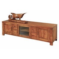 Meuble TV rustique moderne en teck de 7 pieds, style antique indonésien, en bois légal, avec 3 portes et 4 tiroirs, durable, pour salon et maison