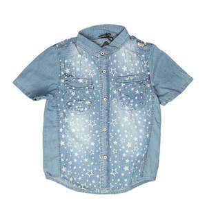 Camisa de Mezclilla de Manga Corta para Niños - Azul Claro - Product Image 1