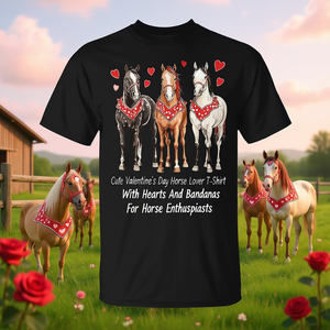 Linda camiseta del Día de San Valentín para amantes de los caballos con corazones y pañuelos para entusiastas de los caballos - Product Image 3