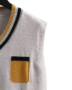 Grey Black Yellow Sleeveless Sweater Vest With V Neck Contrast Pocket Soft Knitwear Stylish <b>Mens</b> Fashion Winter Casual Wear - Product Image 5