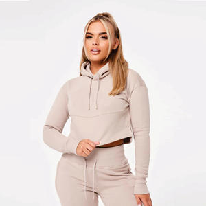 Sudadera con Capucha y Cordón Ajustable para Mujer, 65% Algodón, 35% Poliéster, Estilo Crop, Color Azul Cielo - Product Image 1