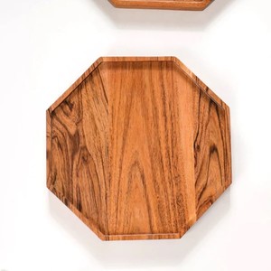 Petit plateau de service en bois octogonal Plateau en bois d'acacia Assiette décorative de présentation des aliments Plateau de service à dessert apéritif rustique - Product Image 4