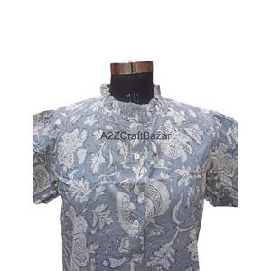 Camiseta de Algodón 100% Puro con Cuello Redondo, Estampado Floral, Largo Midi, Casual, Diaria, Holgada, de Manga Corta, Vintage, Hecha a Mano, Transpirable y Natural - Product Image 2