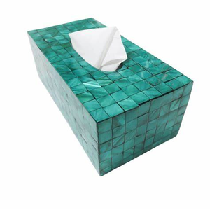 Customized Modern Luxury Design Wood Box Mother Pearl Inlay Tissue Paper Green MOP Shell Premium <b>Table</b> Decoration for Home <b>Car</b> - Product Image 1