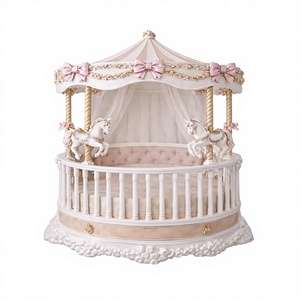 Royal Style Baby Crib Solid Wood Carriage Design with <b>Canopy</b> Luxury Nursery Baby Cot Premium Quality - Product Image 1