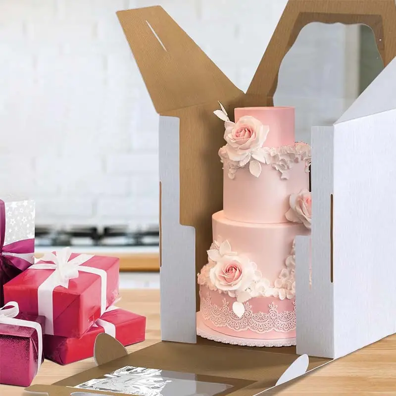 Fabriek Groothandel Custom Hot Sale Opvouwbare Hoge Stijve Cake Boxes Voor Cakes Met Doubleduvker