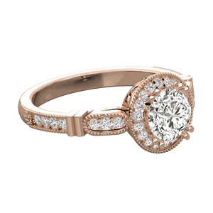 Anillo de Compromiso con Halo y Diamantes Redondos Engastados en Puntas - Product Image 2