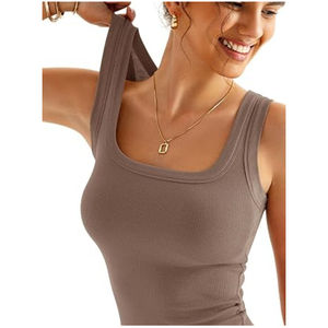 Débardeurs basiques pour femmes, débardeurs sans manches, été, couleur unie, coupe ajustée, col carré, débardeur côtelé - Product Image 5
