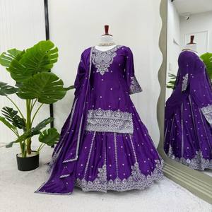 Elegant Fully Stitched Chinon Silk <b>Lehenga</b> <b>Choli</b> Set <b>for</b> <b>Women</b> Heavy Embroidery with Side Zip and Matching Dupatta - Product Image 1