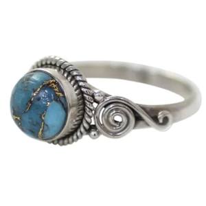 Fait à la main en argent Sterling 925 Vintage naturel Turquoise et argent déclaration bague minimaliste ronde coupe brillante cadeau de fête de mariage - Product Image 2