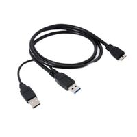 Kabel Y Daya USB 3.0 Ganda Kecepatan Tinggi dengan Selubung PVC Hitam 0.5M & 1M Male ke Micro USB 3.0 Kabel Splitter untuk Komputer & Hard Disk