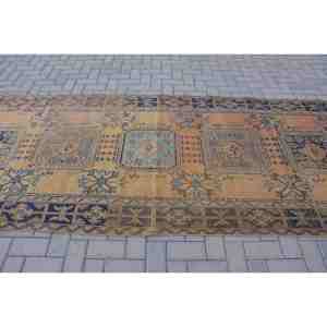 Vintage 4ft 4in X 11ft tapis turc Orange et bleu plat tissage laine tapis avec support en Latex pour décorations de salon - Product Image 3