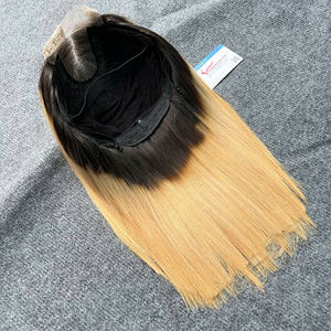 Pelucas Bob vietnamitas extensión de cabello humano hueso recto Ombre y cierre de encaje de color naranja 2x4 encaje transparente - Product Image 5