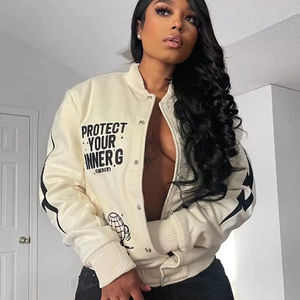 Women's Vintage Unisex Varsity Jacket 100% Cotton Baseball Bomber Sweatshirt College Casual Streetwear <b>Coats</b> Women's Streetwear - Product Image 1
