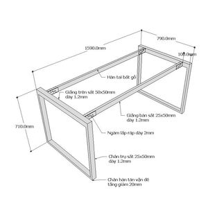 HCRT007 - Patas de Mesa Rectangulares de Hierro de 80x160cm, Requiere Ensamblaje, Estilo Industrial, Muebles de Oficina - Product Image 3
