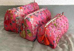 For Pink Quilted Patchwork Cosmetic Bag <b>Set</b> of 3 <b>Travel</b>/Toiletry/Makeup Accessories Perfect <b>Gift</b> for Any Occasion - Product Image 4