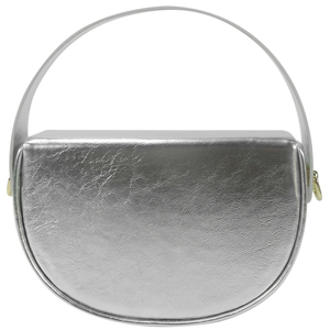Fashion Women's Metallic Silver Semi Circle <b>Mini</b> Handbag with Adjustable Shoulder Strap Design Perfect for Evening Party Styling - Product Image 4
