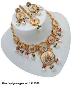 JOYERÍA DE COBRE TRADICIONAL Y DE MODA INDIA CONJUNTO DE JOYERÍA DE BODA NOVIA PARA MUJER CONJUNTO DE PENDIENTES Y COLLAR - Product Image 2