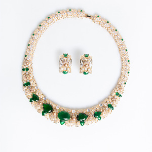 El más nuevo diseño 4PCs Conjuntos de joyas Lujo Nupcial Perla Colorido Zirconia Diamante Hermoso Collar Conjuntos de joyas de boda - Product Image 5