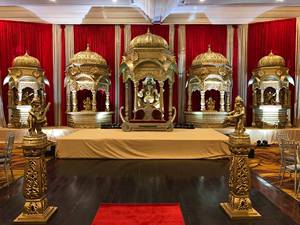 Decoración de Escenario para Ceremonia de Boda Tradicional Profesional Vintage de Rajwada, Ligera, de Fibra de Vidrio, con Tema Dorado, Juego de Nikah - Product Image 6