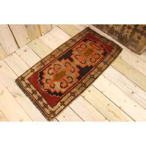 Tapis de 1,7 x 3,2 pieds, tapis turc vintage, tapis ombré rouge-brun - Product Image 1