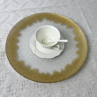 Assiettes de présentation en plastique transparent avec bord doré de luxe, 13 pouces, pour mariage, banquet, réception, décoration de table, fournitures pour événements et traiteur