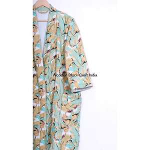 Robe de style kimono japonais pour femme, en coton pur floral, broderie kantha, veste multicolore, coton fait main, imprimé d'hiver, courte - Product Image 4