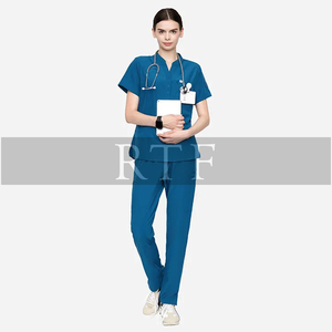 Top con cuello en V para mujer, uniforme para correr, conjuntos de uniformes médicos antiarrugas en talla grande, entrega rápida, transpirable para la temporada de otoño - Product Image 5