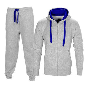 Haute qualité respirant hommes gris bleu survêtement ensembles polaire deux pièces pull à capuche et pantalons de survêtement ensemble nouveau Style Slim Fit - Product Image 2