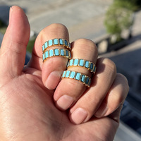 Bague en zircon turquoise pour femme, design élégant à bande ouverte, bijoux de mode boutique, stock disponible, vente en gros, approvisionnement en vrac