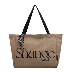 Cotton <b>Canvas</b> Tote Bag Minimalist Letter Print Large Capacity Open Top Women Shopping Bag Bulk - Product Image 2